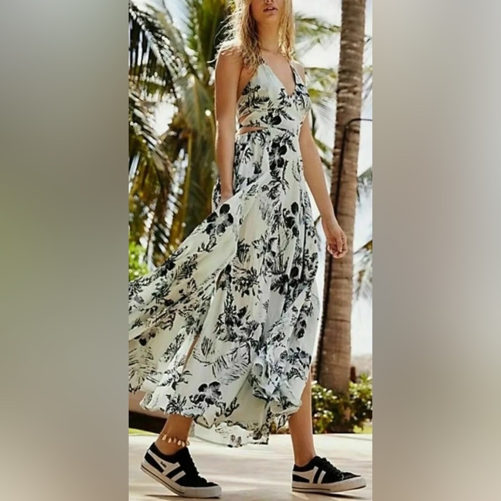 Free People Tropical Summer Maxi Dress Strap Back